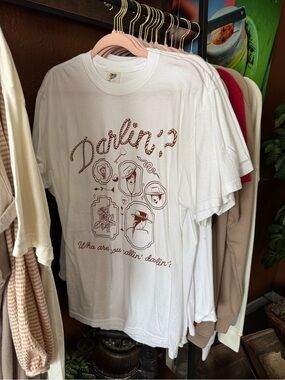Comfort Colors White Graphic Tee with Maroon 'Darlin'' Print